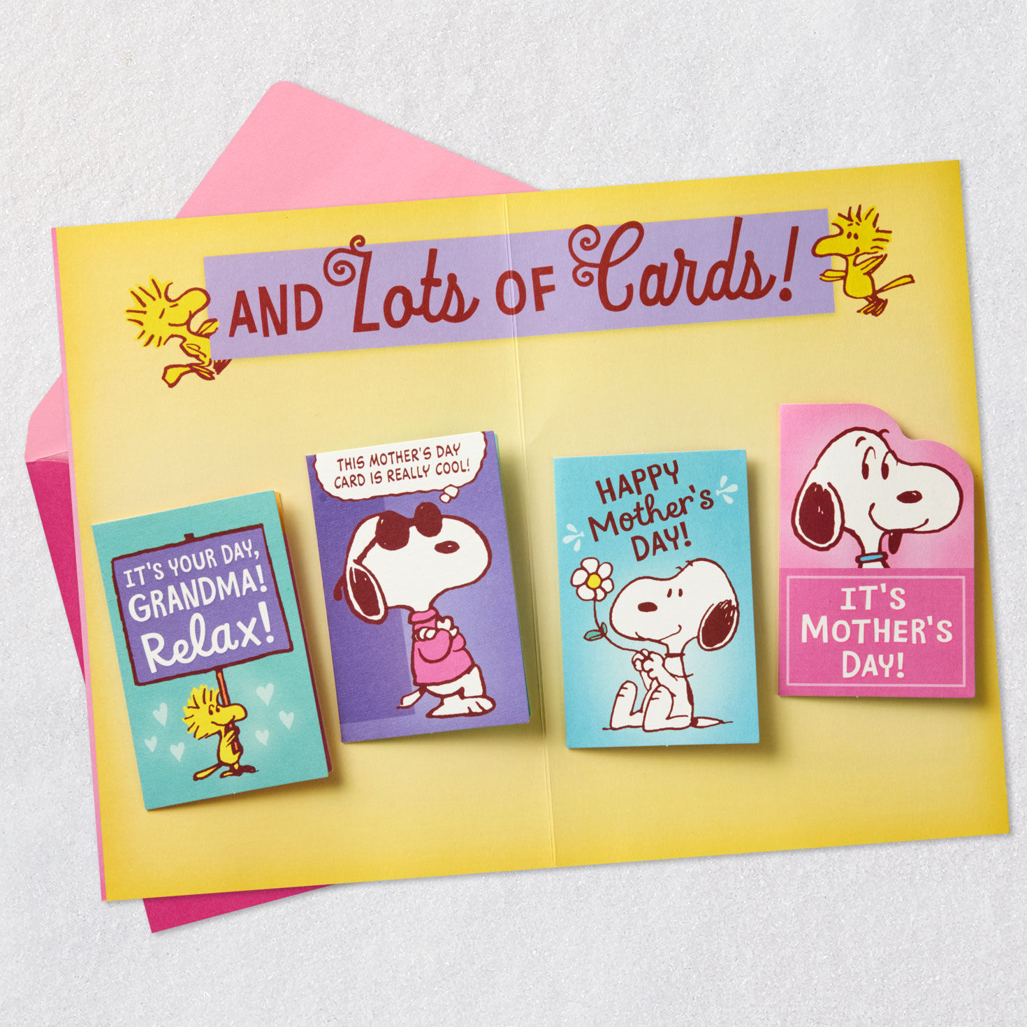 Snoopy Hugging Woodstock Mother's Day Card for Grandma Open card with envelope image number 2