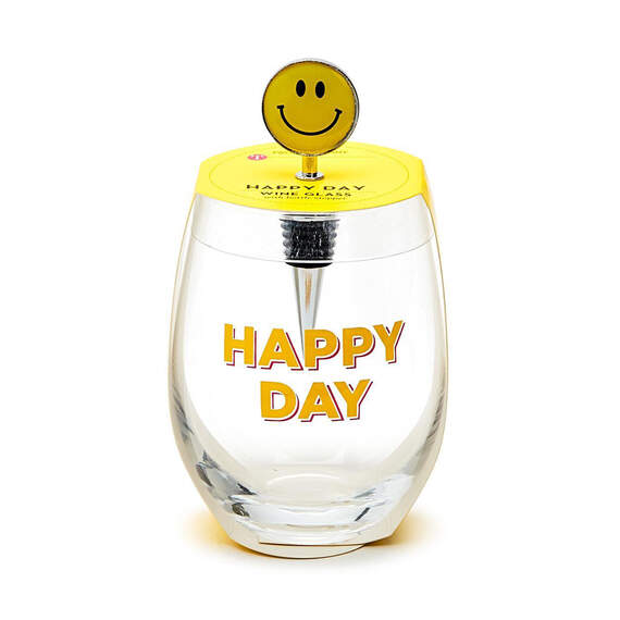 Two's Company Happy Day Stemless Wine Glass With Wine Stopper, , large image number 1