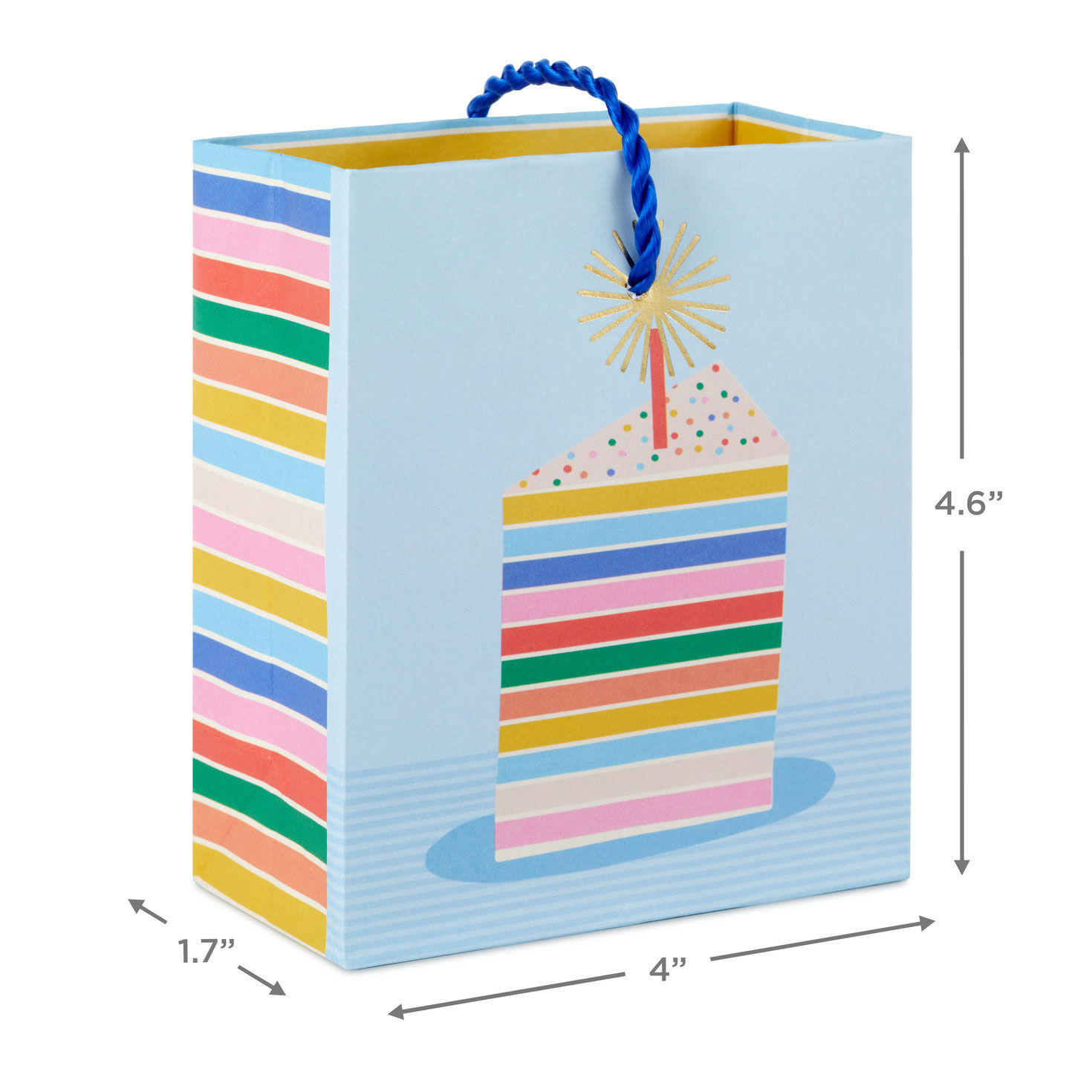 Rainbow Cake Slice on Blue Mini Bag for Gift Cards measurement image number 3