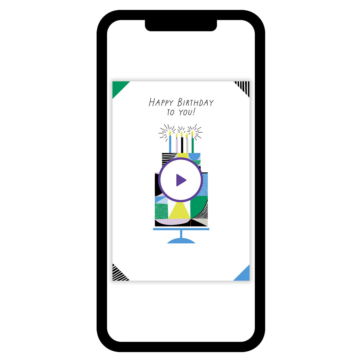 Geometric Shapes Cake Personalized Birthday Card phone with card front image number 1