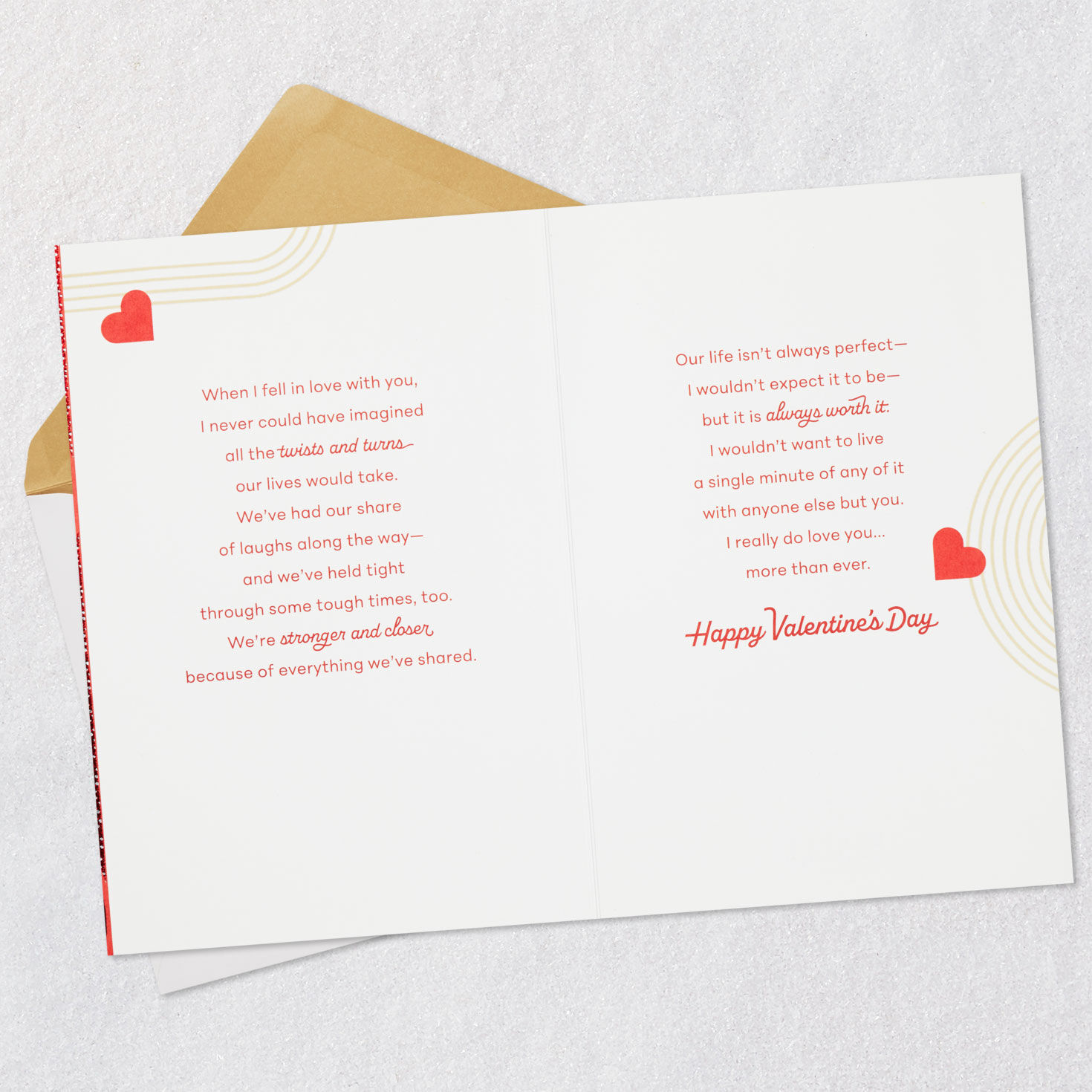 Gold Hearts on Red Romantic Valentine's Day Card Open card with envelope image number 4