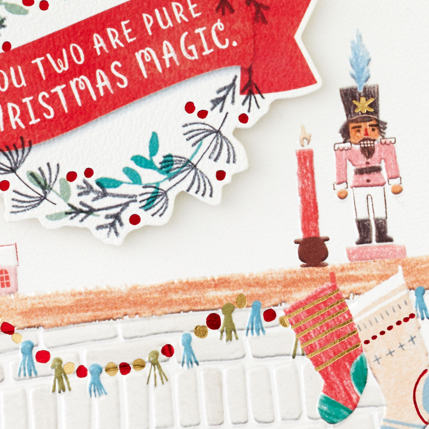 Holiday Mantel Christmas Card for Son and Romantic Partner Card Front Detail image number 4