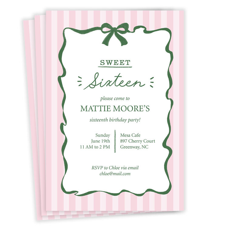 Sweet 16 Pink Stripes Flat Birthday Invitation
