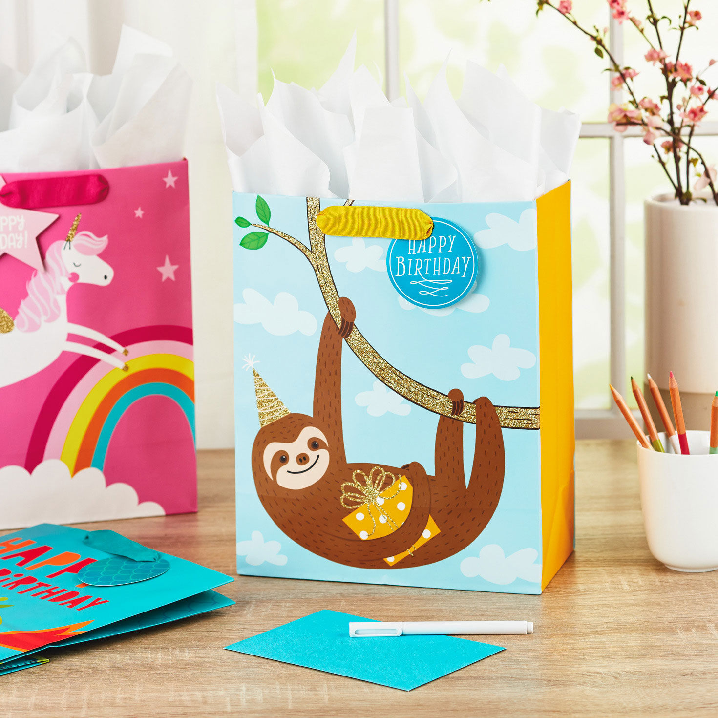 Sloth, Unicorn and Dinosaur Large Gift Bag Bundle in use image number 2