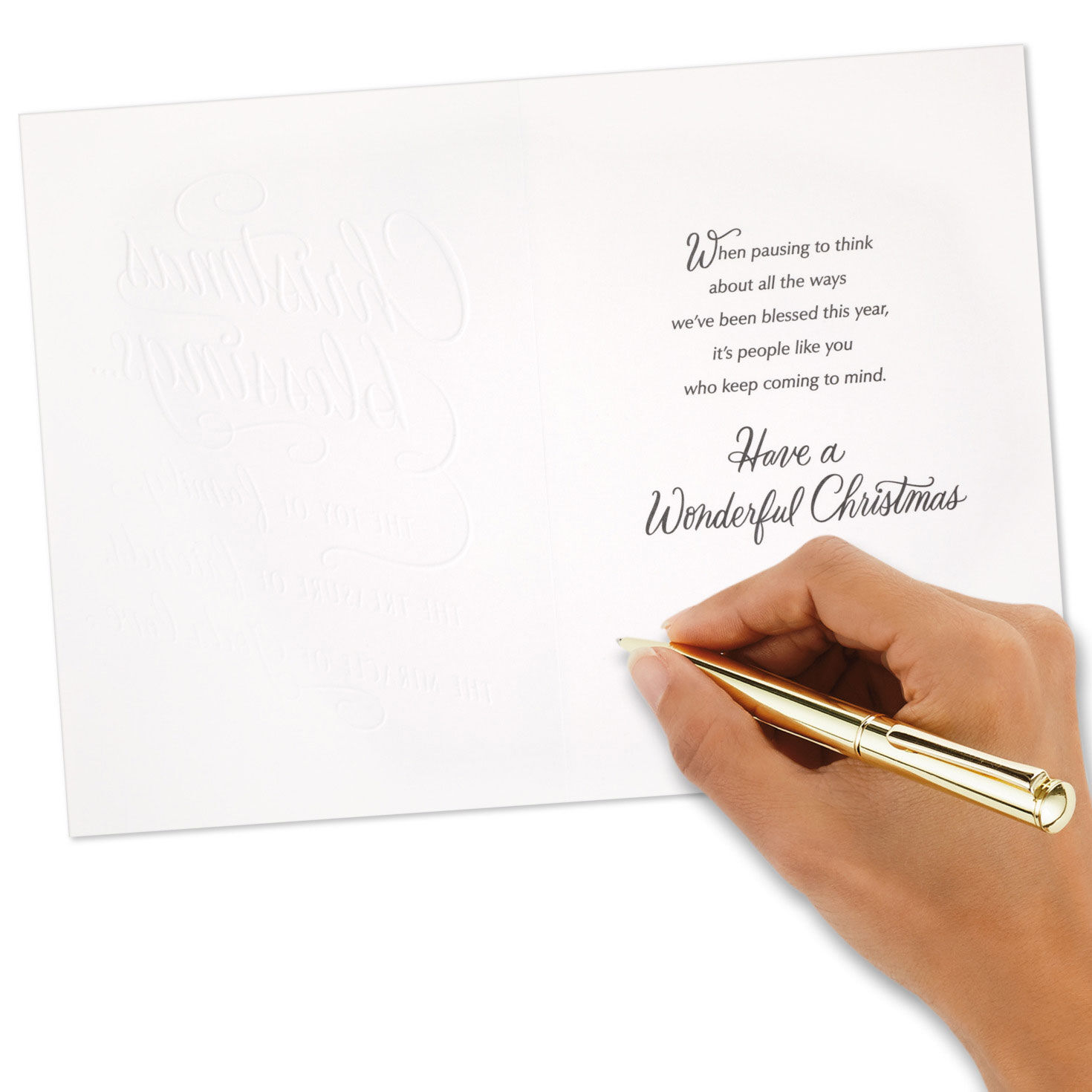Red Script and Snowy Evergreens Boxed Christmas Cards, Pack of 16, , large image number 6
