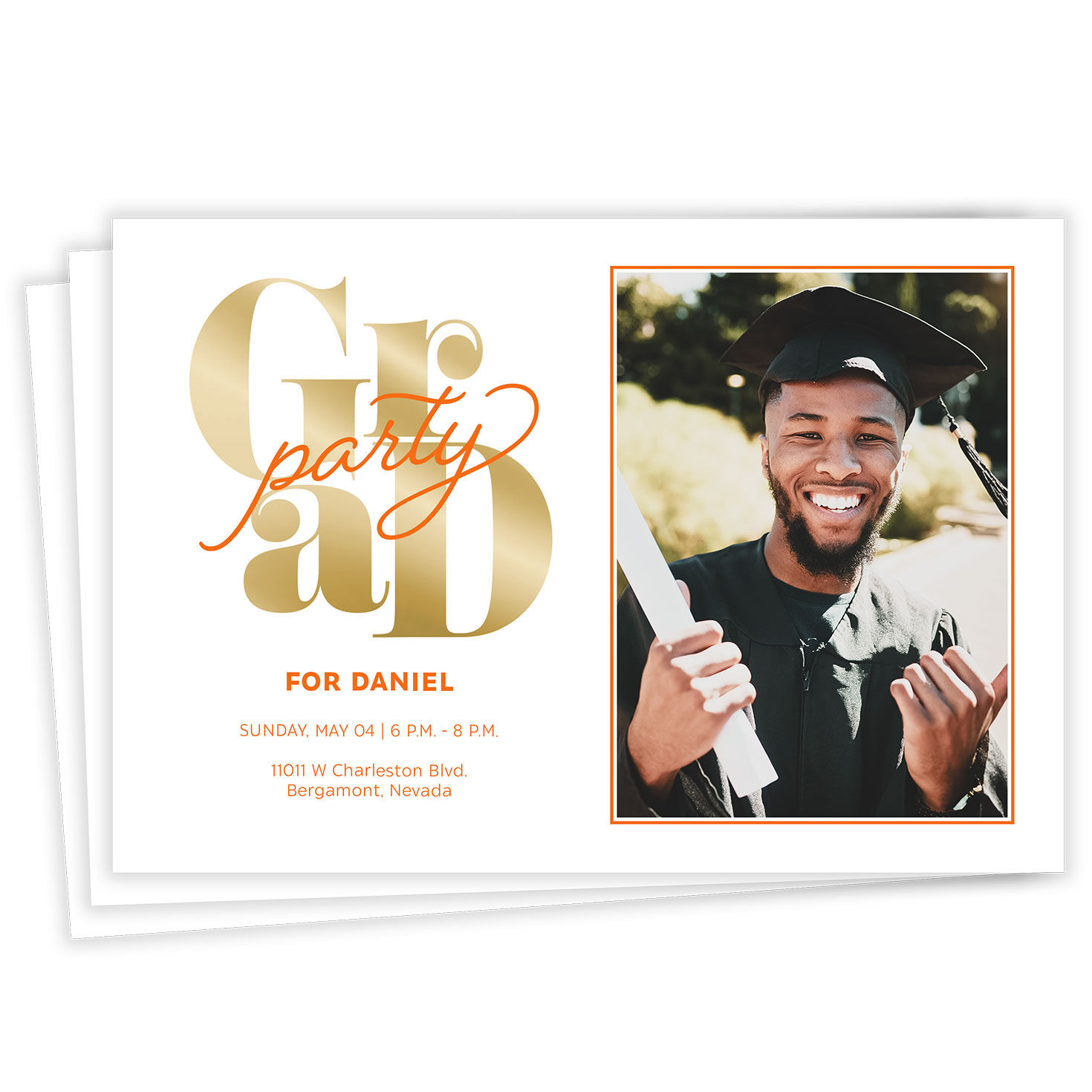 Orange Script Flat Graduation Party Invitation