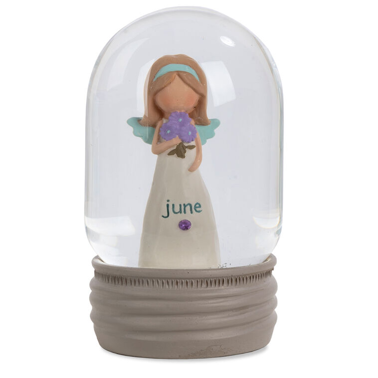 Blossom Bucket June Birthstone Angel Snow Globe, 4.2"