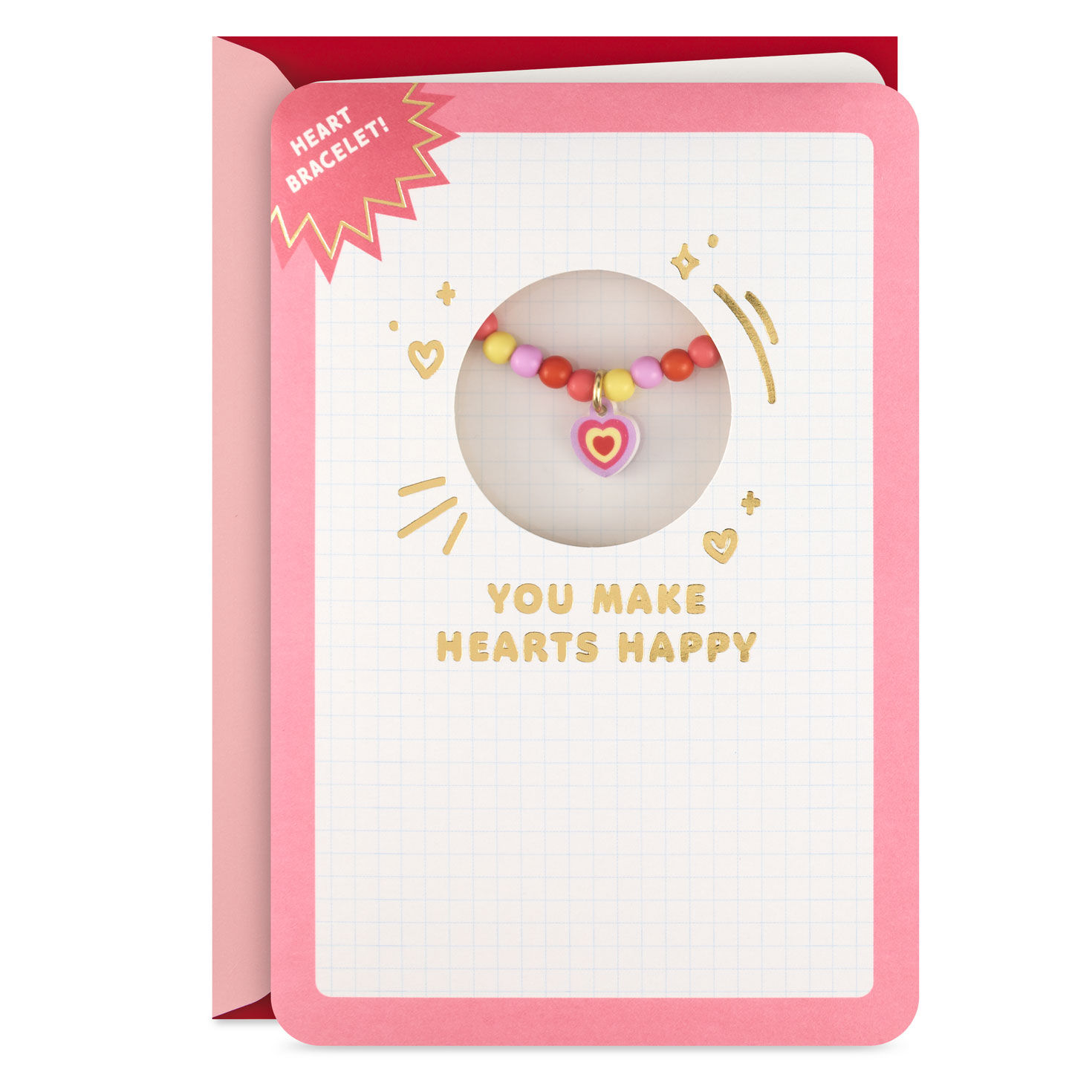 You Make Hearts Happy Valentine's Day Card for Kids With Bracelet