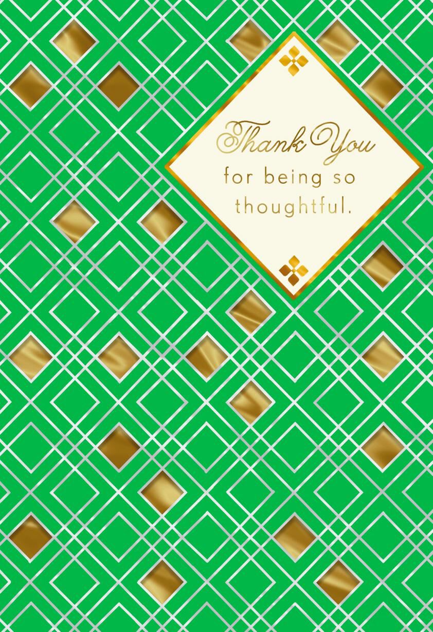 Green and Gold Diamonds Thank You Card