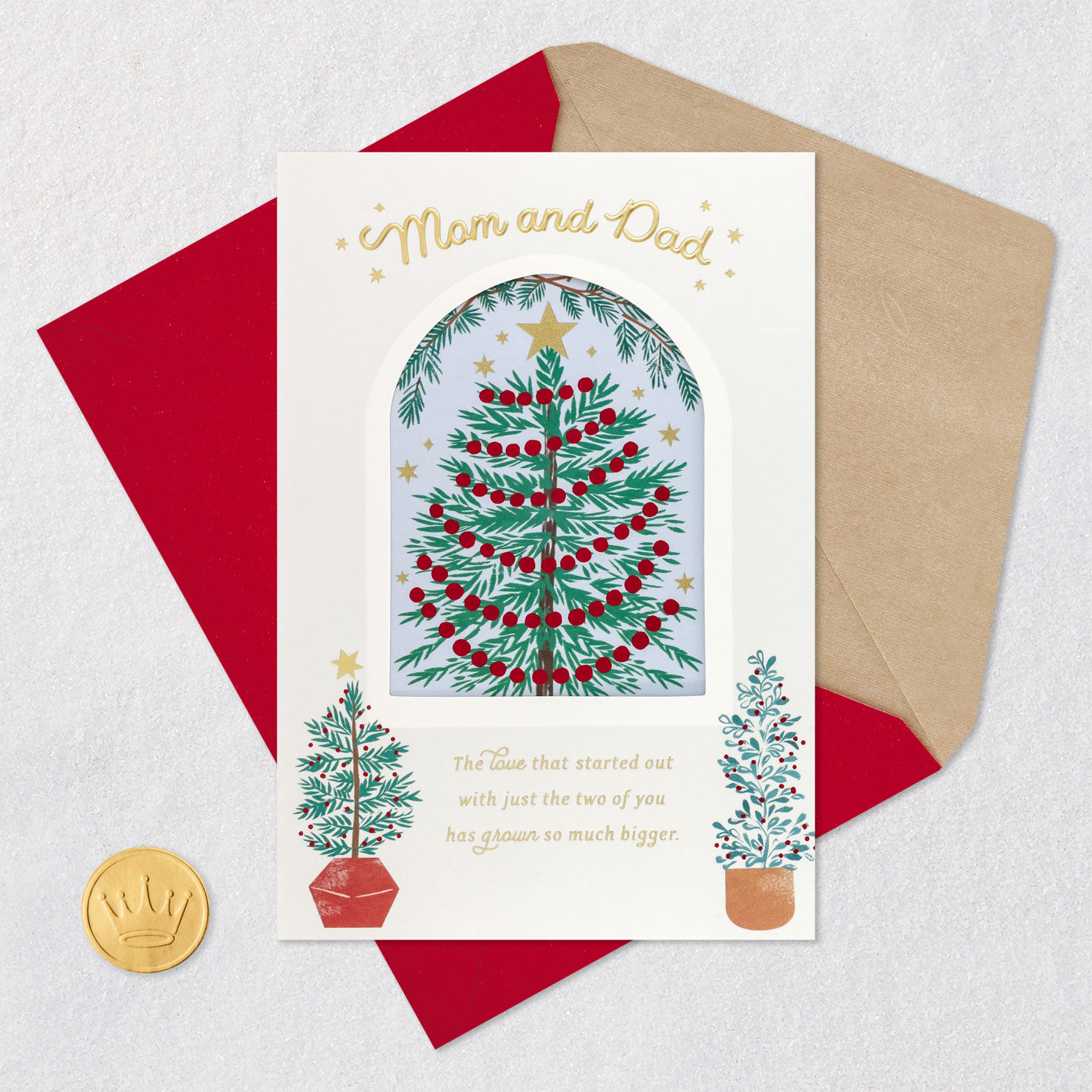 Tree with Garland Christmas Card for Mom and Dad Card Front with Envelope and Gold Seal image number 6