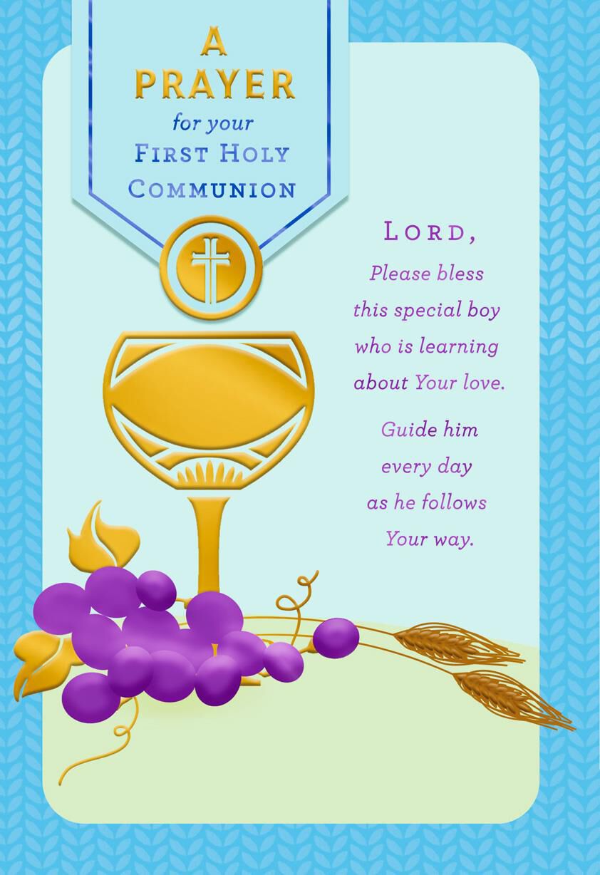 Chalice With Grapes and Wheat Stalks First Communion Card for Boy