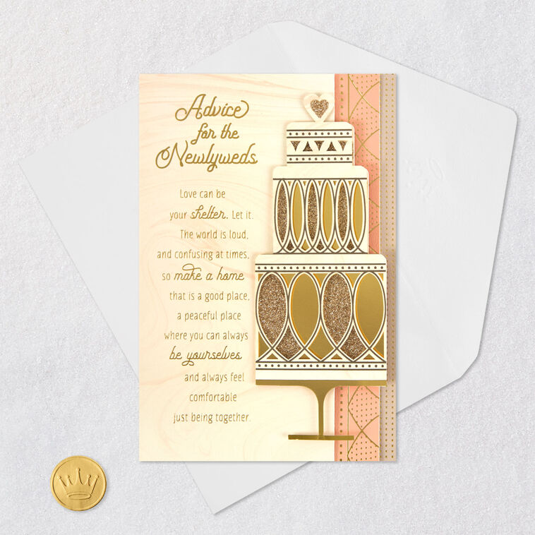 Sparkly Gold Wedding Cake With Heart Wedding Card Card Front with Envelope and Gold Seal image number 7