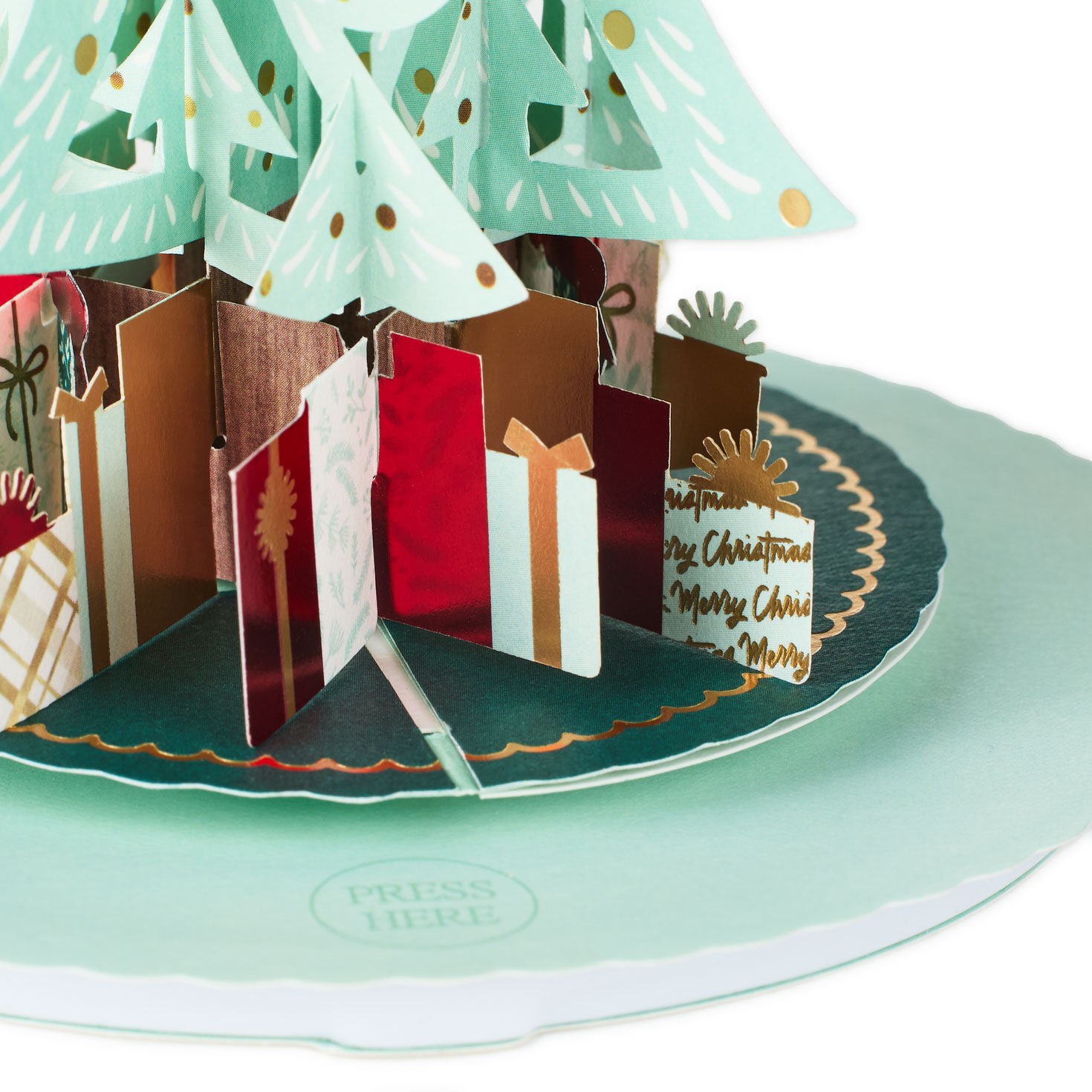 Pop-up Green and Gold Christmas Tree Card Pop-up Card Detail image number 7