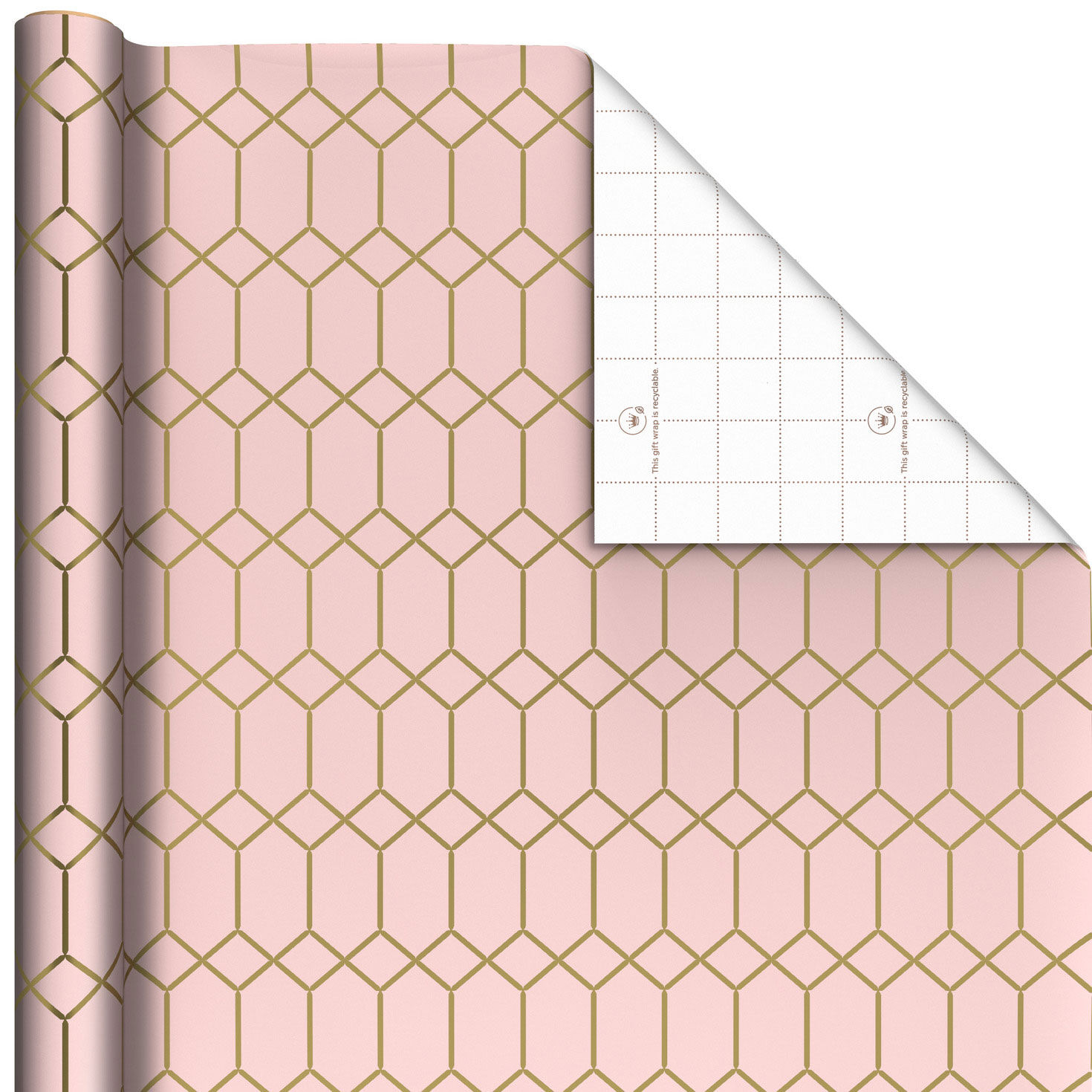 Gold Diamonds and Hexies on Pale Pink Gift Wrap Wrap Square image number 1