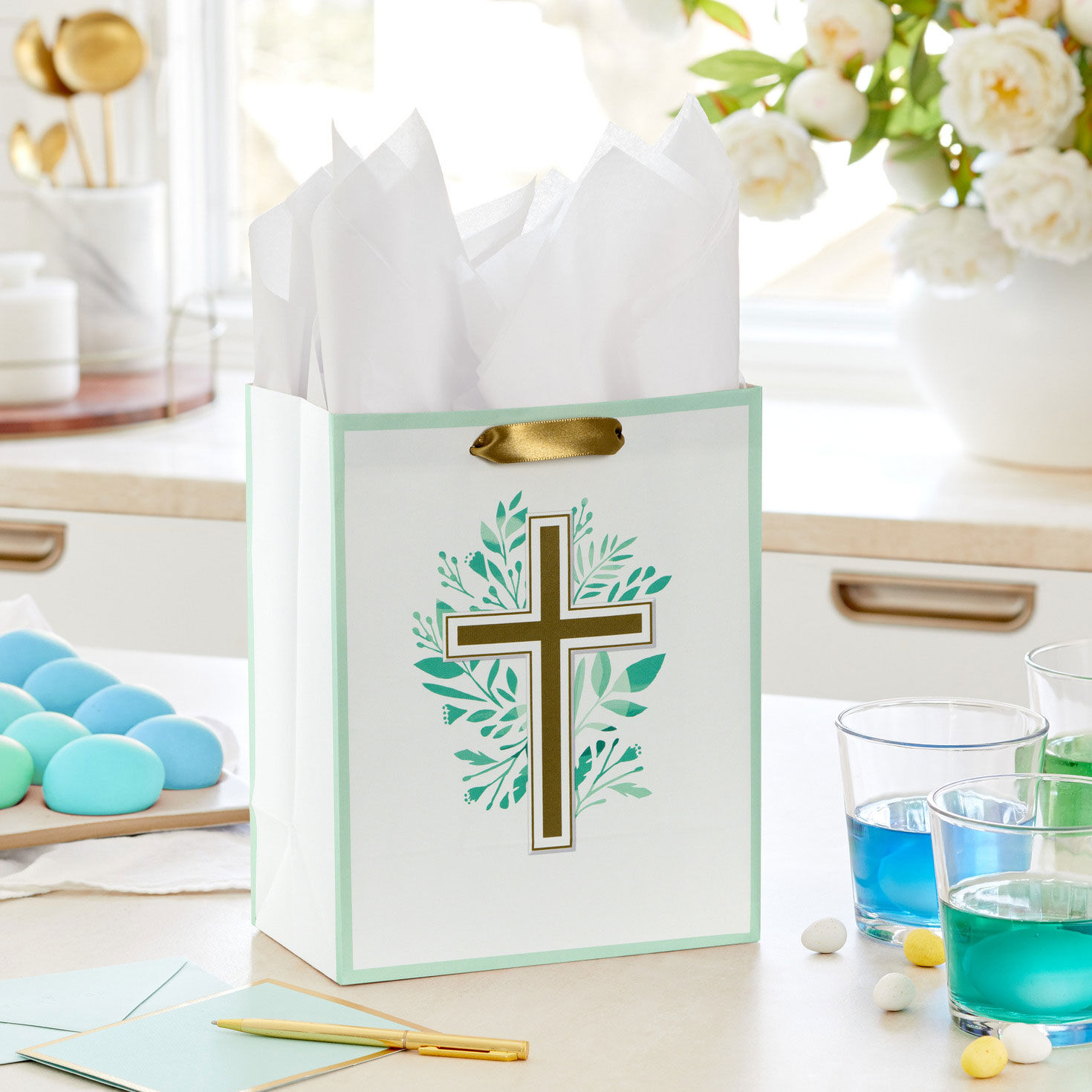 Gold Cross Medium Gift Bag in use image number 2
