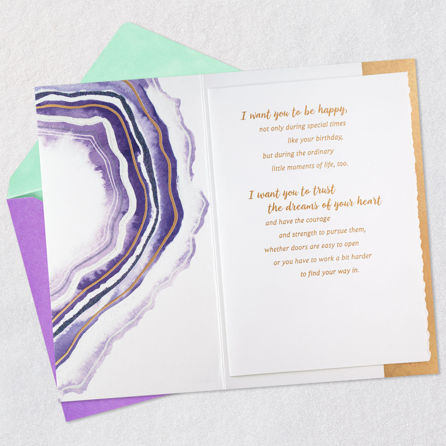 Purple Agate Birthday Card Open card with envelope image number 5