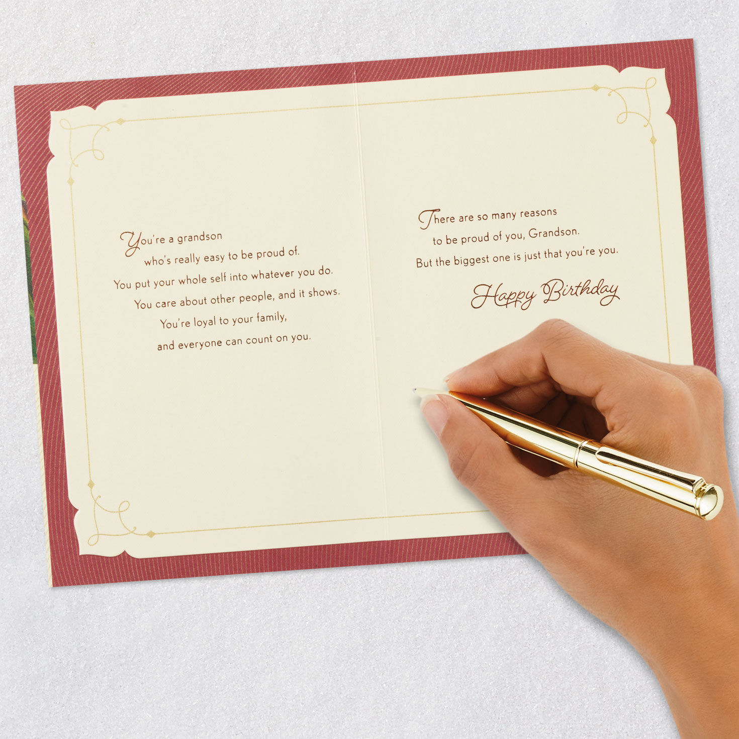 Elegant Leaves Birthday Card for Grandson signing card image number 7