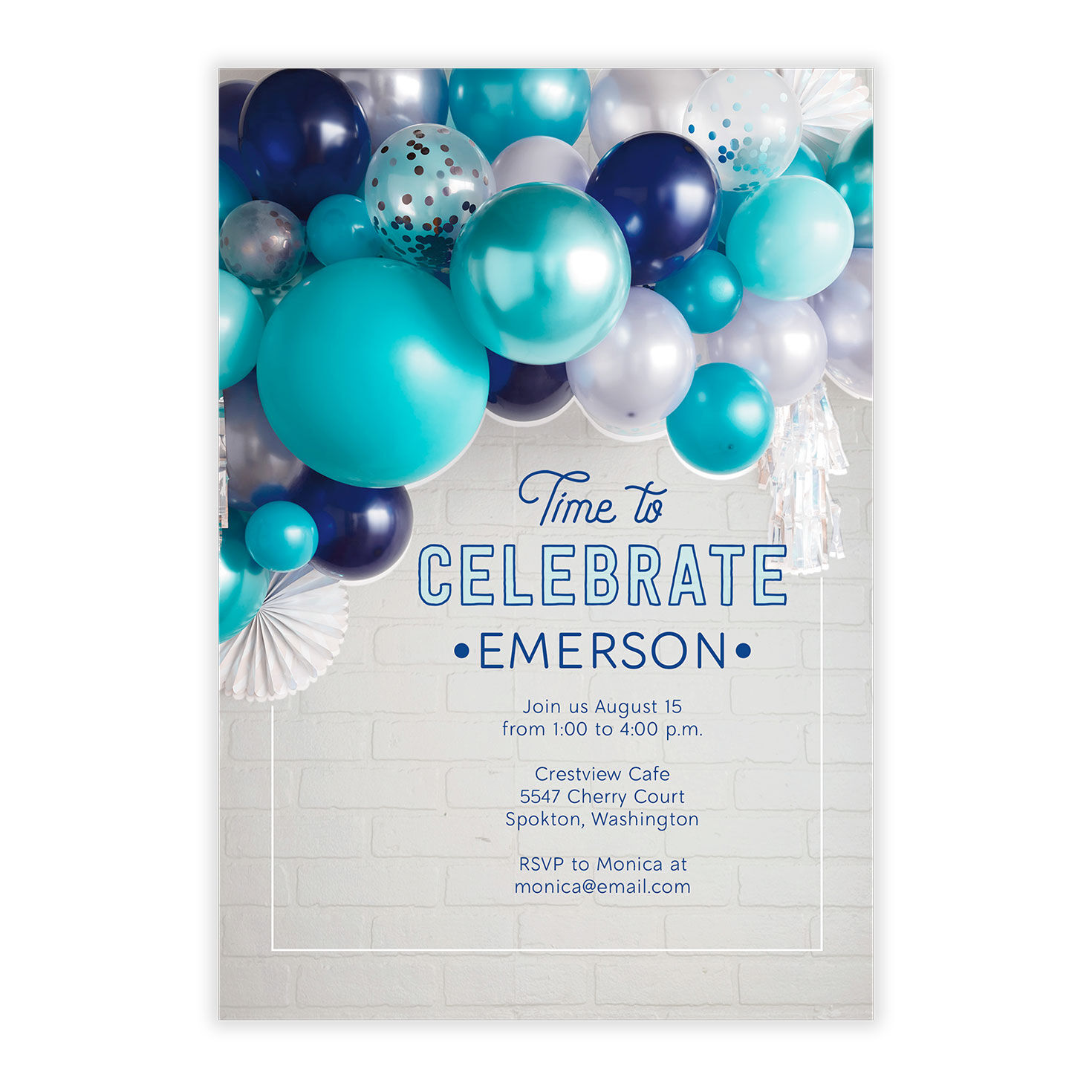 Blue Balloons Time to Celebrate Party Invitation, , large image number 5