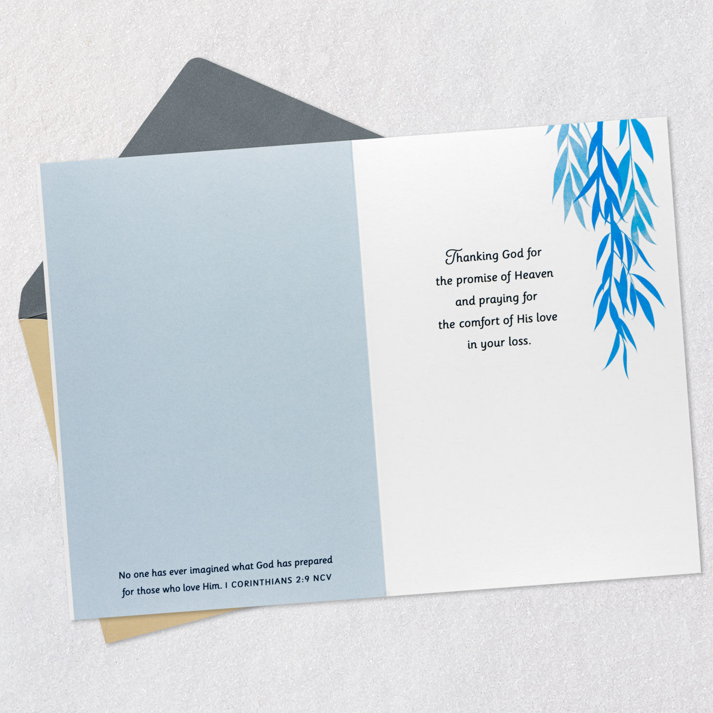 Vines and Blue Sky Christian Sympathy Card Open card with envelope image number 4