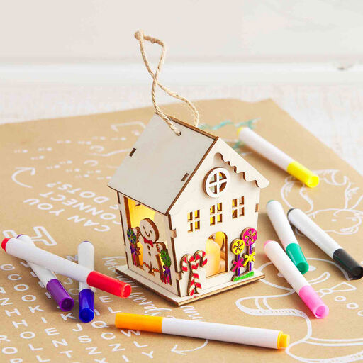 Mud Pie Light-Up Wood Gingerbread House Ornament With Markers, 