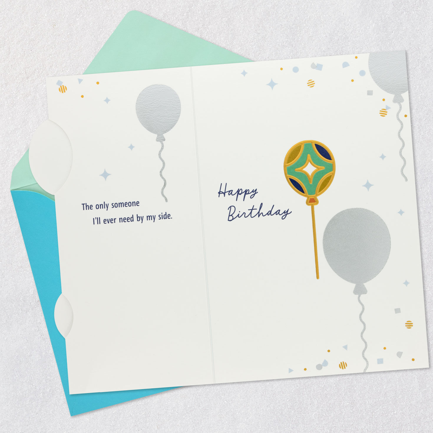 Orange, Blue and Green Balloons Husband Birthday Card Open card with envelope image number 5