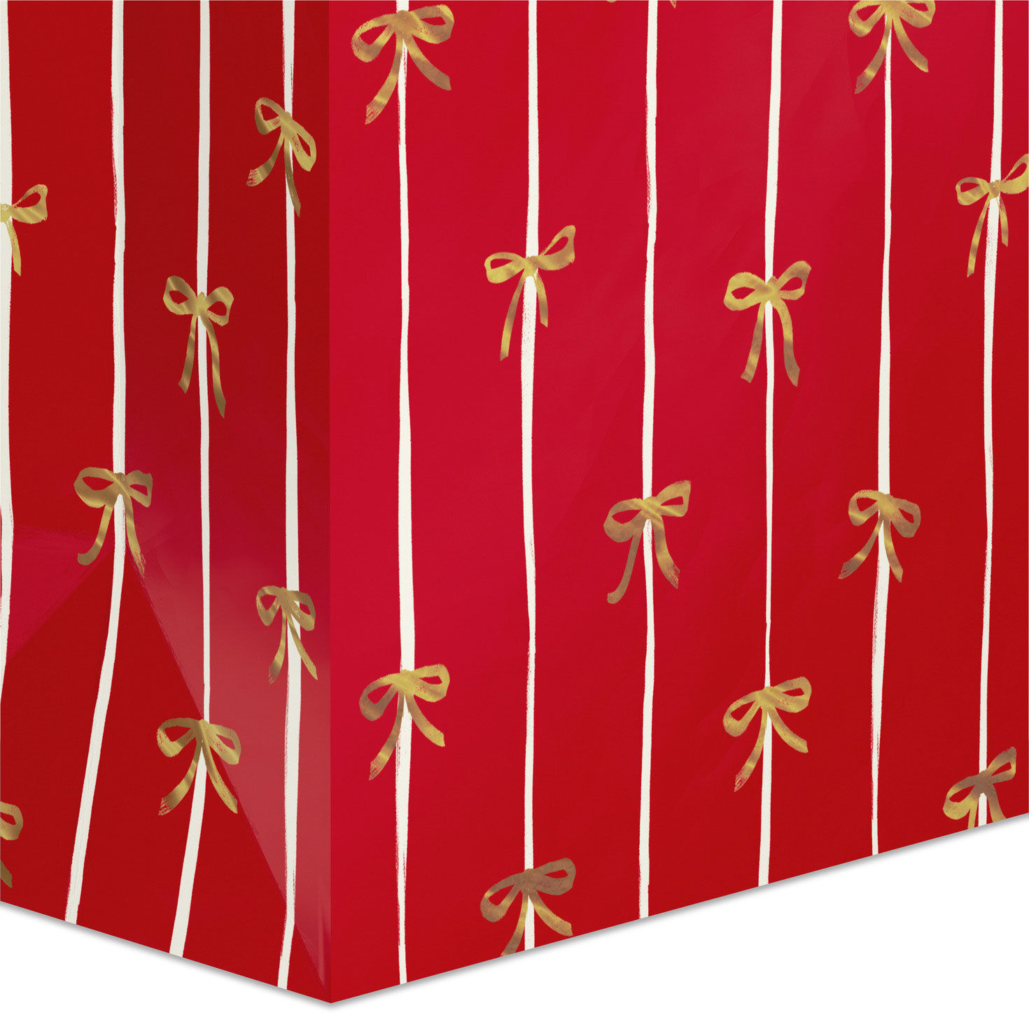 Red and White Stripes Gold Bows Holiday Gift Bag Base/Side Detail image number 5