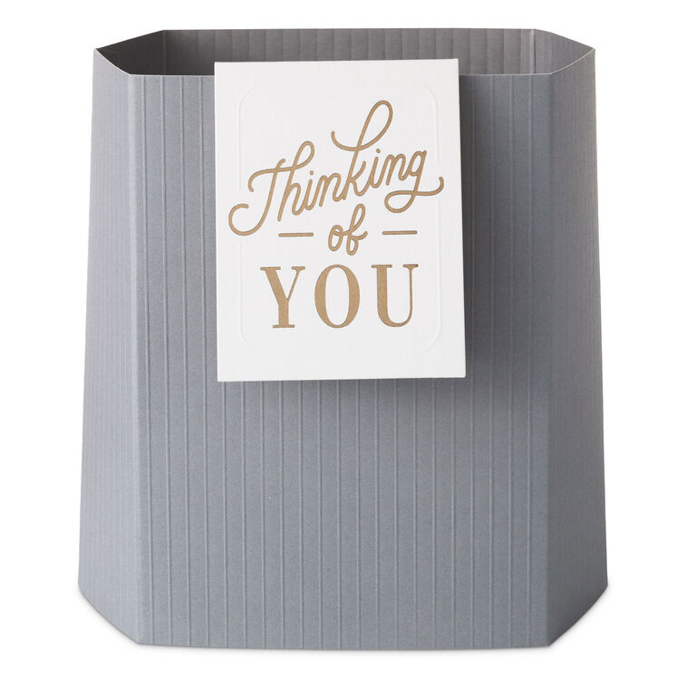 Build-a-Bouquet Thinking of You Gray Stripes Pop-Up Paper Vase With Mini Card