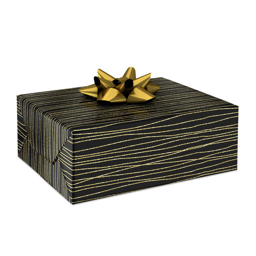 Gold Stripes on Black Wrapping Paper, 17.5 sq. ft., 