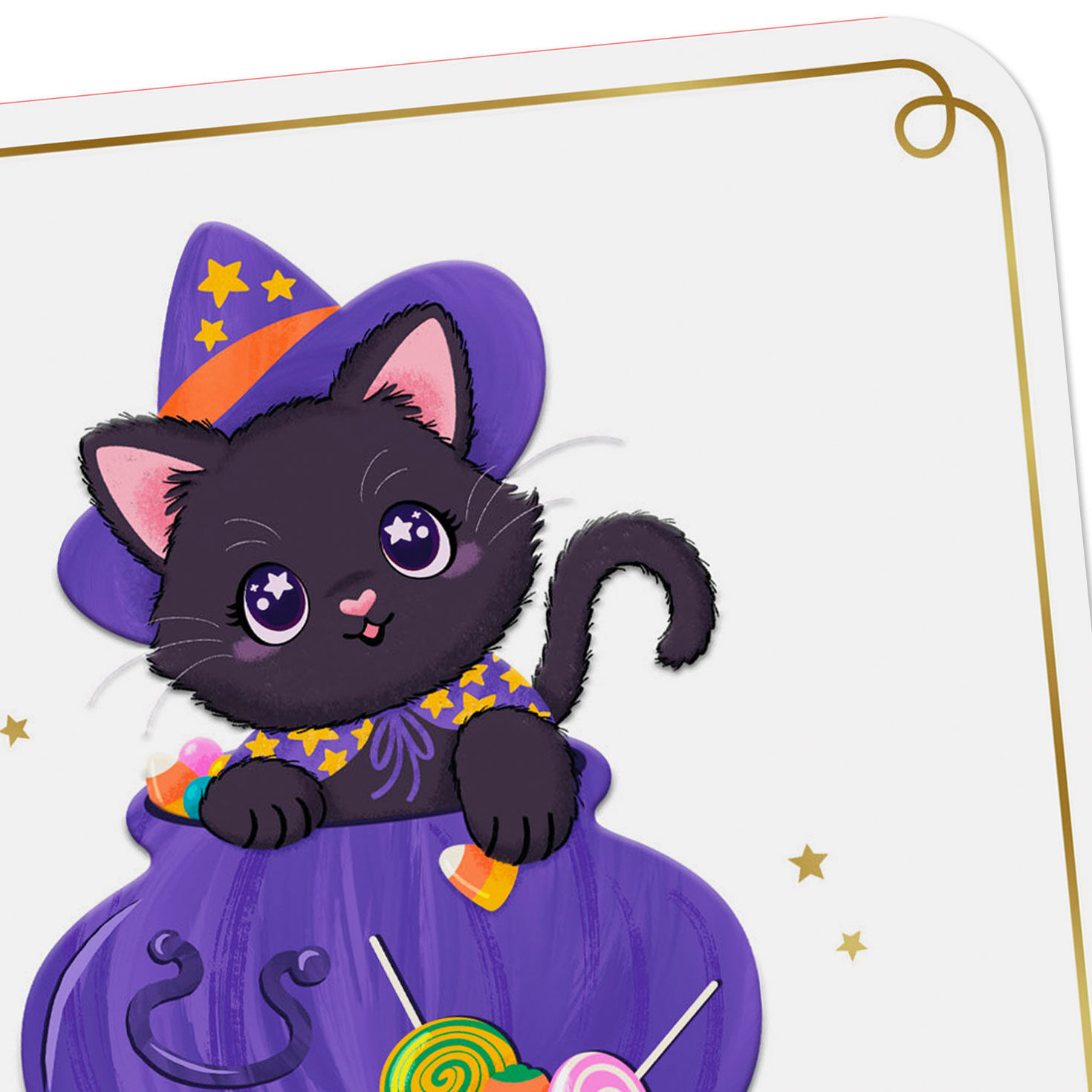 Black Cat in Cauldron Halloween Card for Great-Granddaughter Card Front Detail image number 4