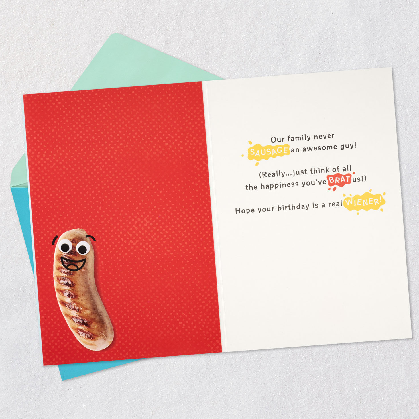 Hot Dog Puns Funny Nephew Birthday Card Open card with envelope image number 3