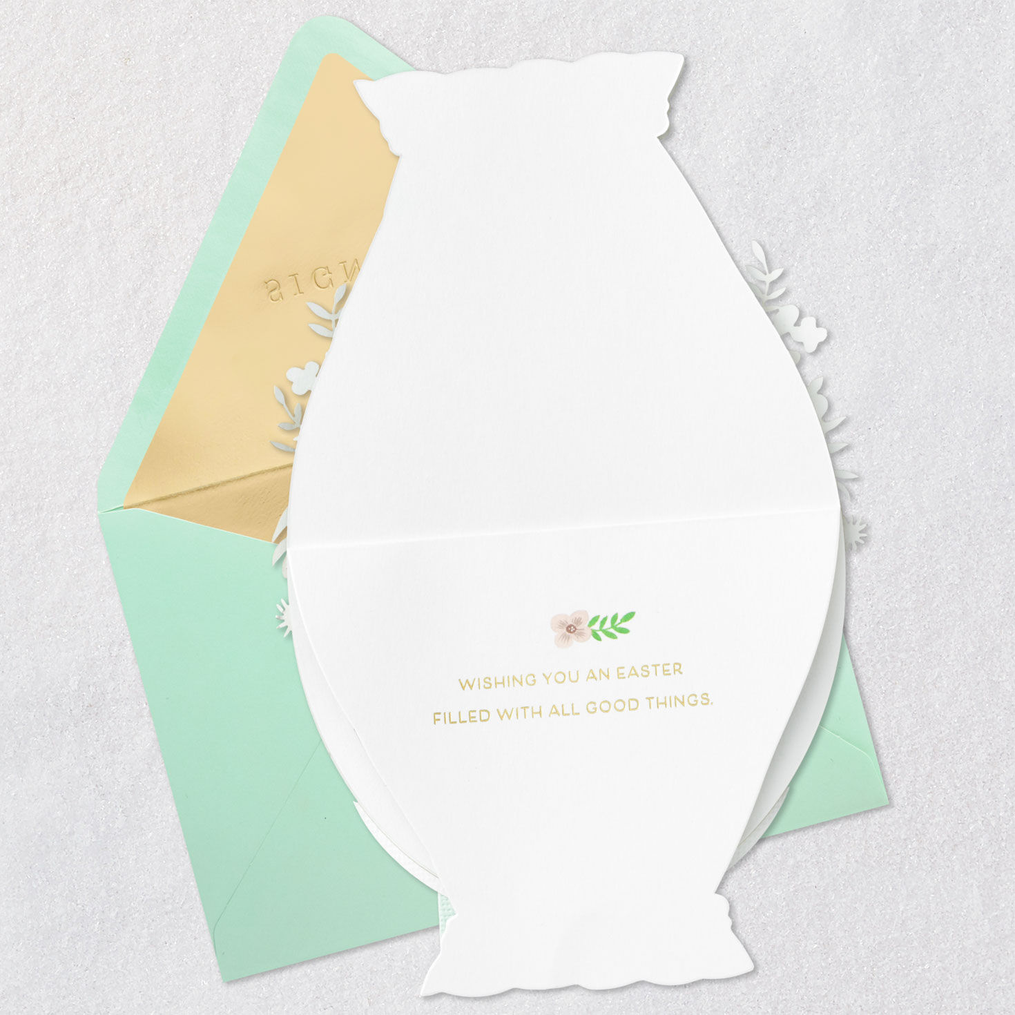 Gold and Pastel Eggs in Basket with Bow Easter Card Open card with envelope image number 3