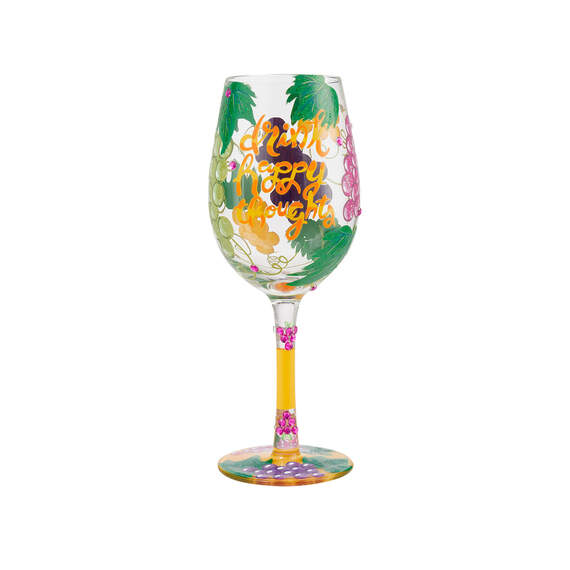Lolita Drink Happy Thoughts Handpainted Wine Glass, 15 oz.