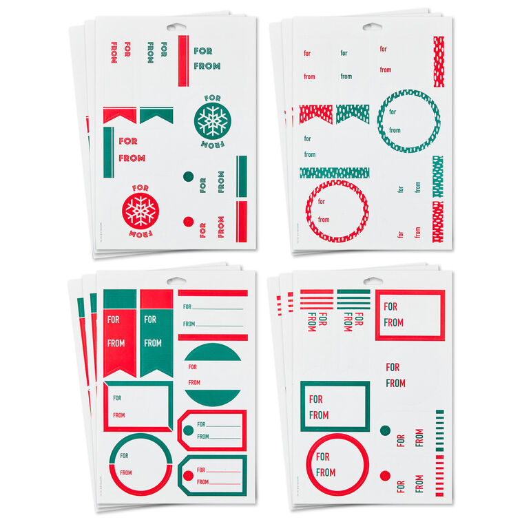 Red and Green Patterns Christmas Gift Tag Stickers, Pack of 96