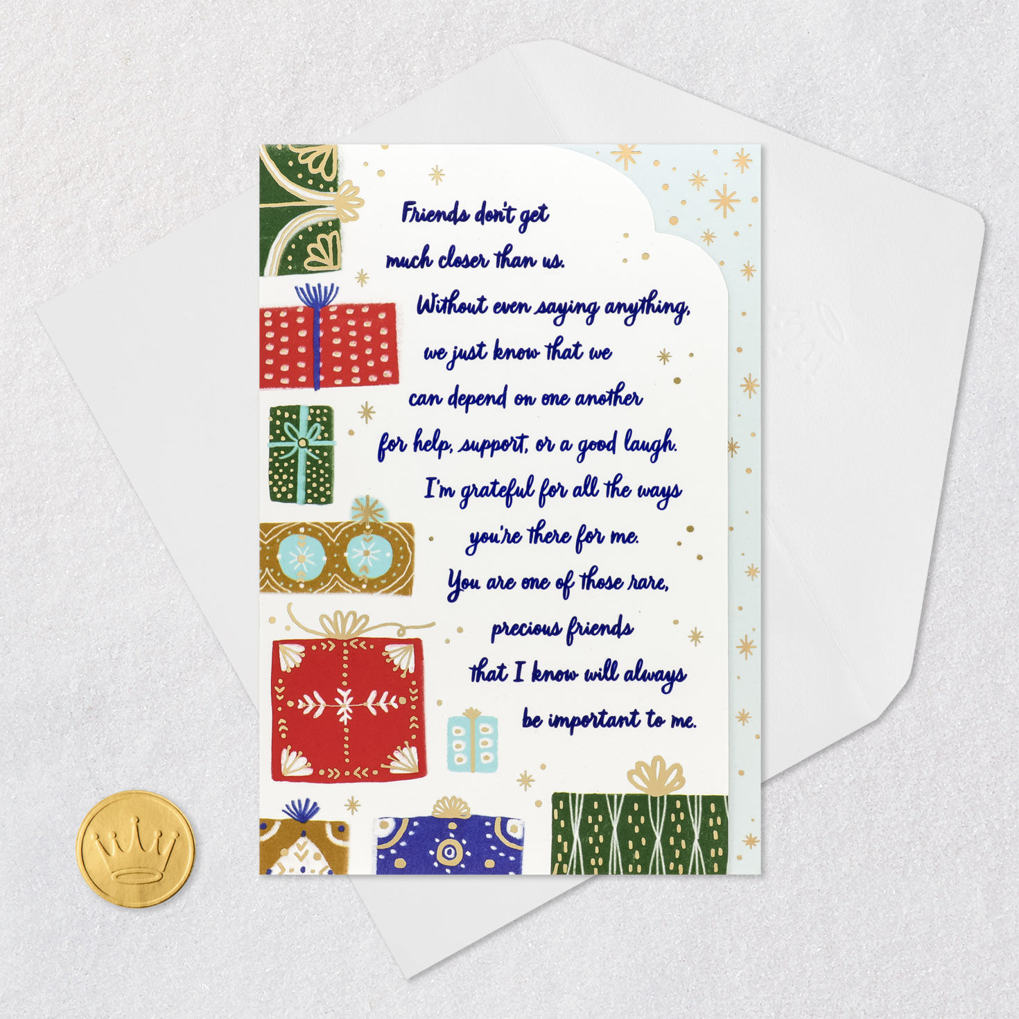 Colorful Gifts Christmas Card for Friend Card Front with Envelope and Gold Seal image number 6