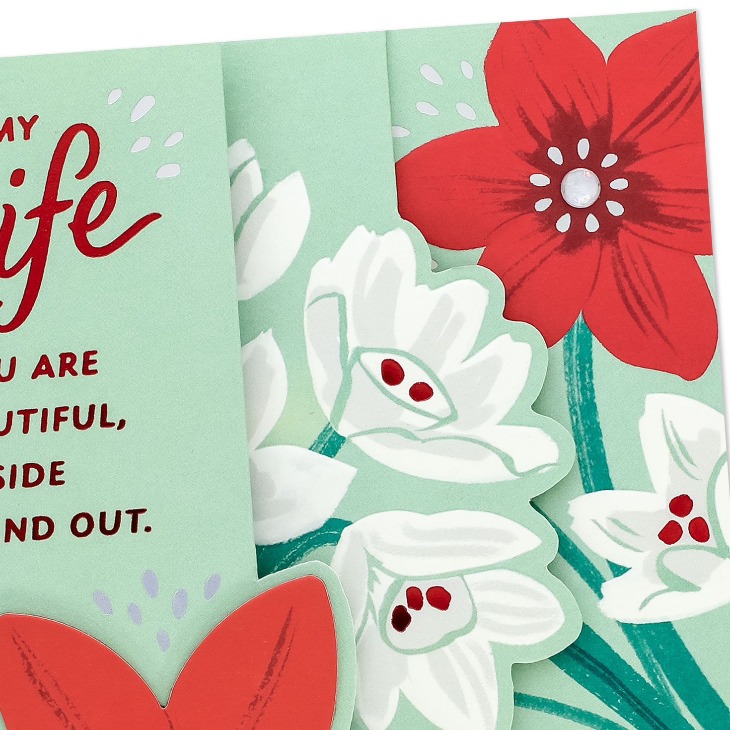 Red and White Flowers Christmas Card for Wife Card Front Detail image number 6