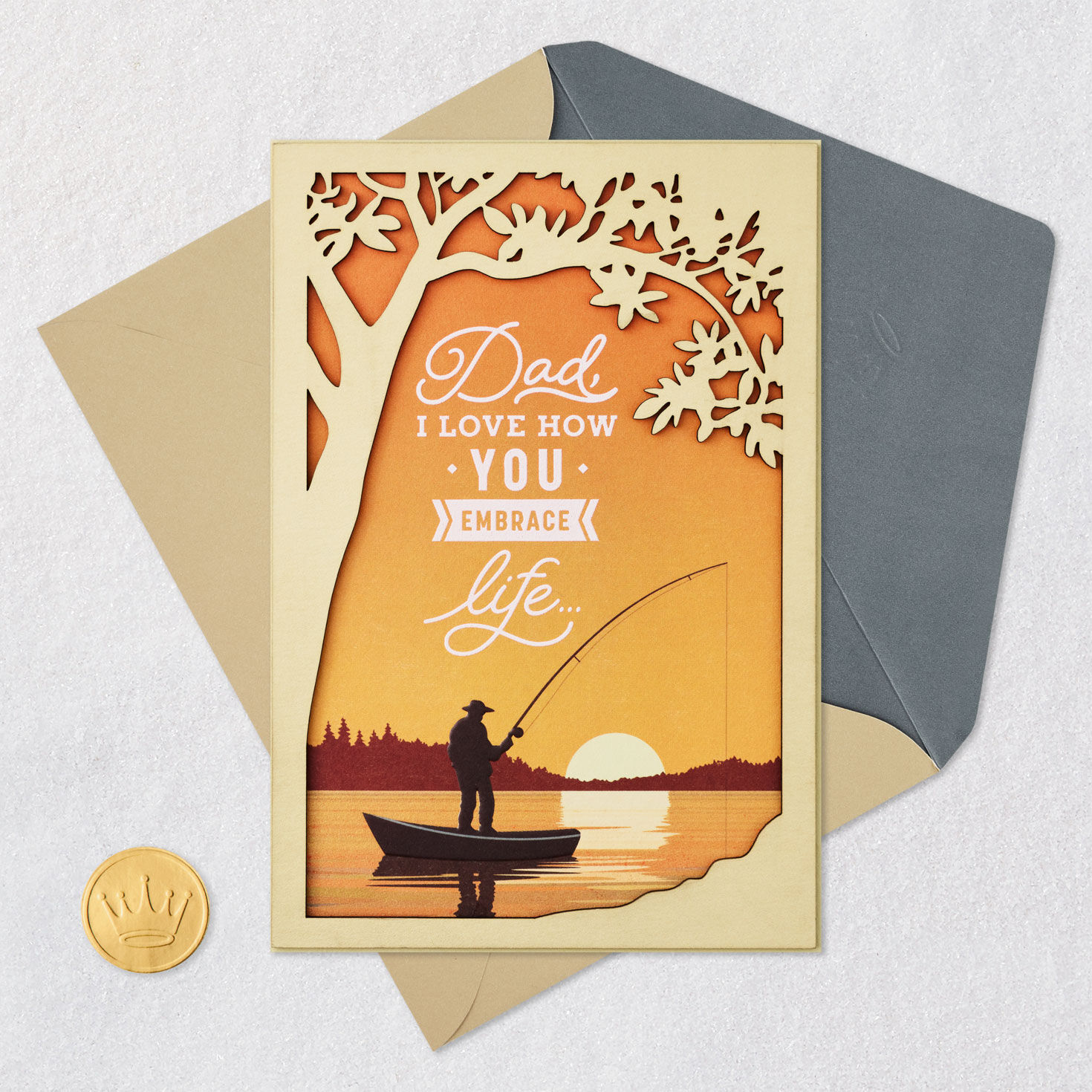 Fishing at Sunset Dad Birthday Card Card Front with Envelope and Gold Seal image number 6