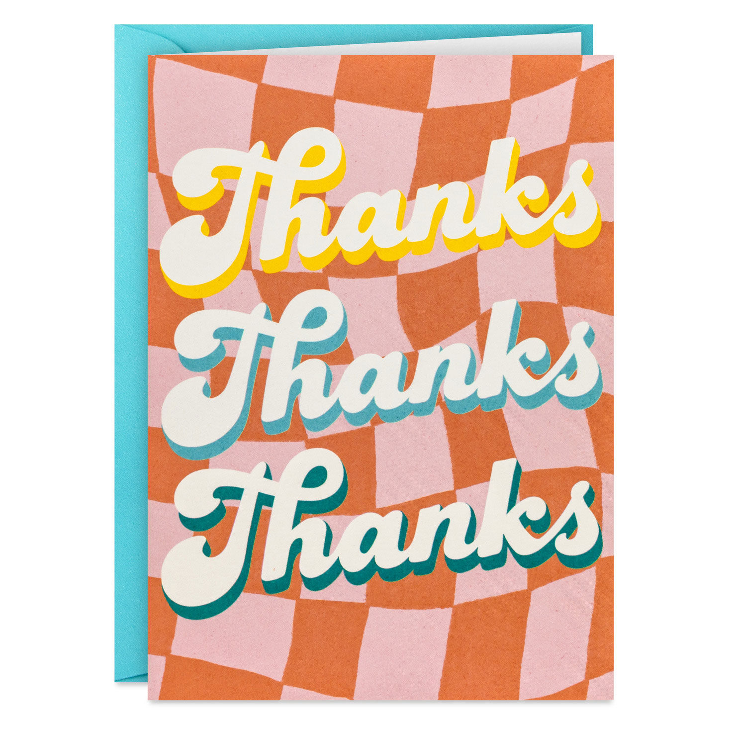 Orange Retro Checkerboard Thank You Note Card Pack card front image number 2