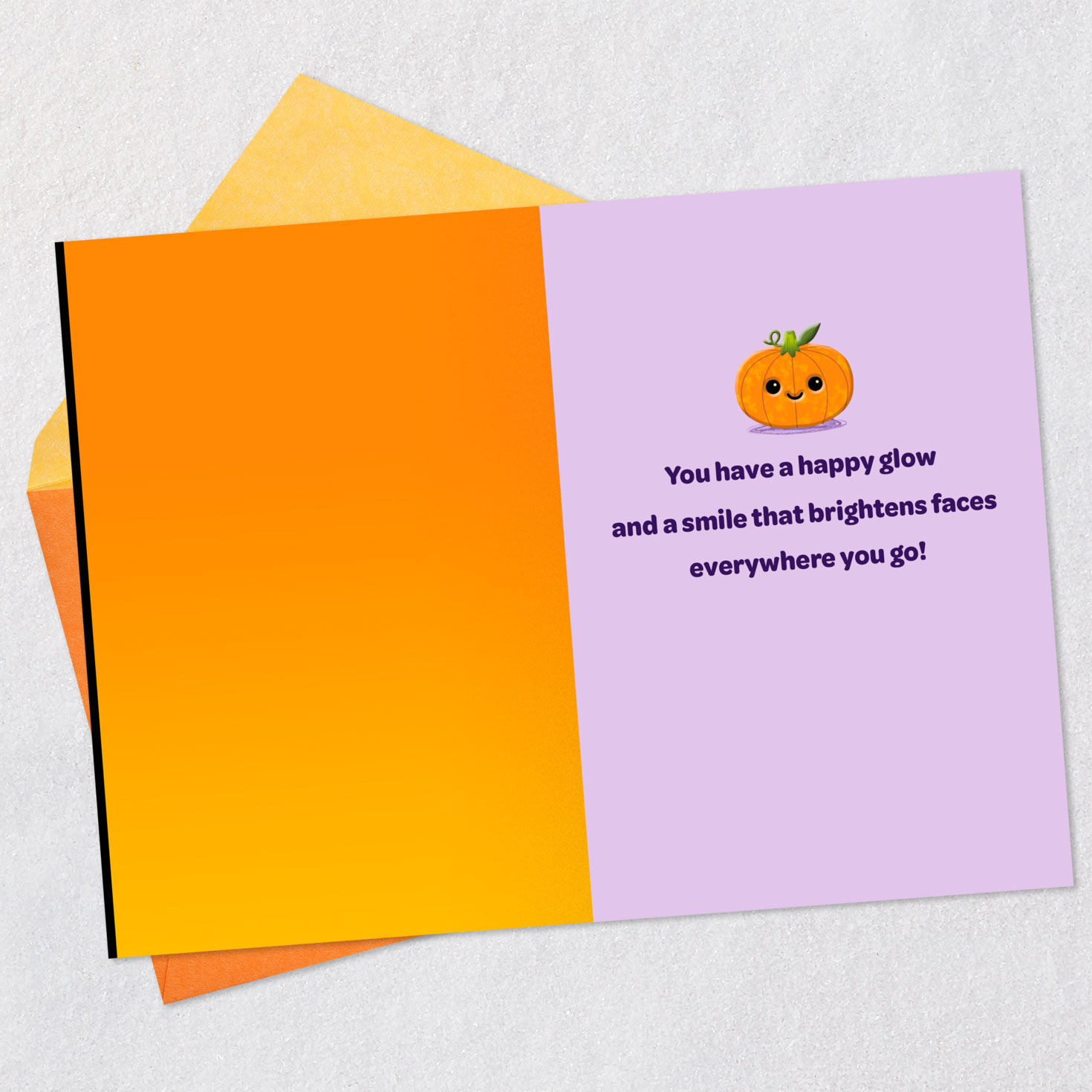 Cute Pumpkin on Purple Kids Halloween Card Open card with envelope image number 3