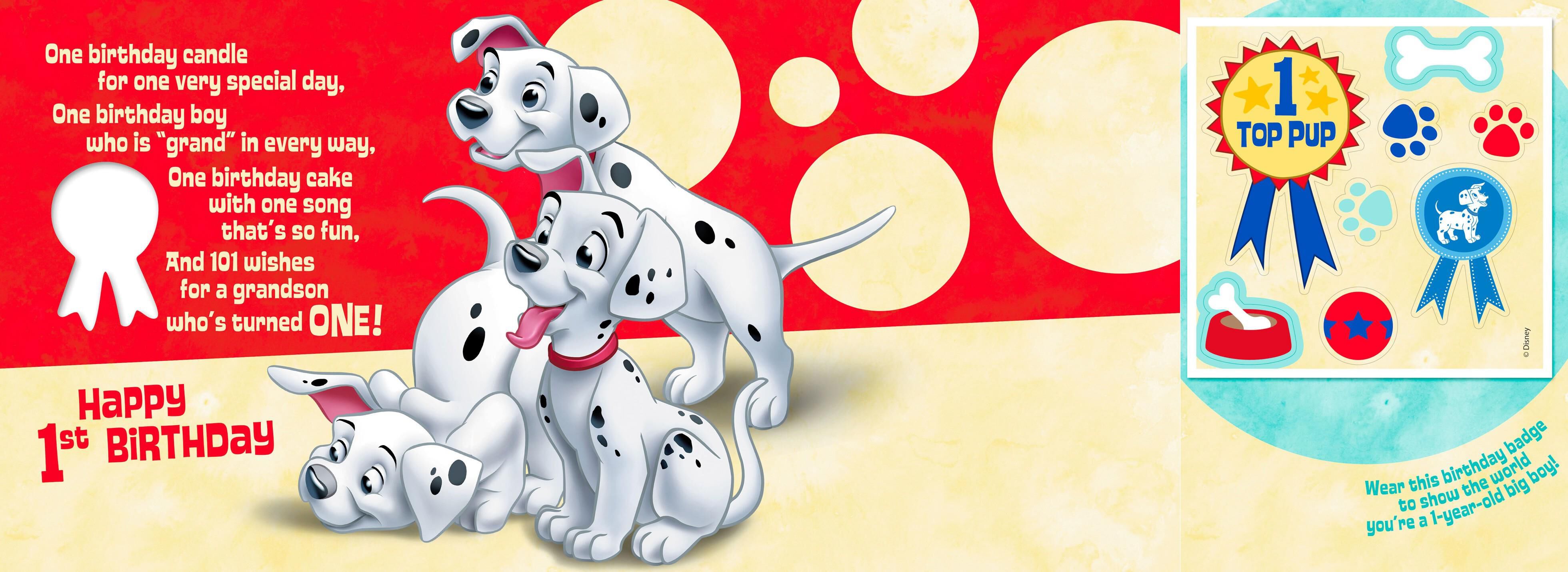 101 Dalmatians 1st Birthday Card for Grandson
