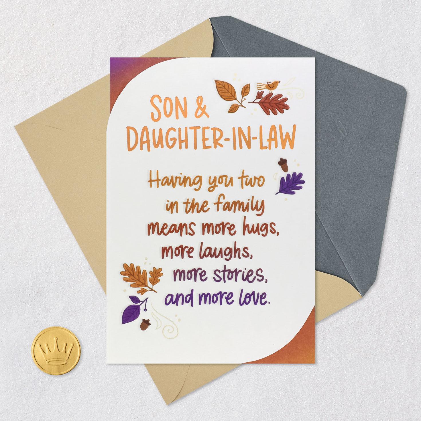 Purple Thanksgiving Card for Son & Daughter-in-Law Card Front with Envelope and Gold Seal image number 5