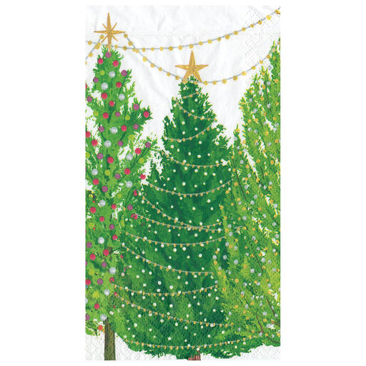 Caspari Christmas Trees With Lights Guest Towel Napkins, Set of 15, 