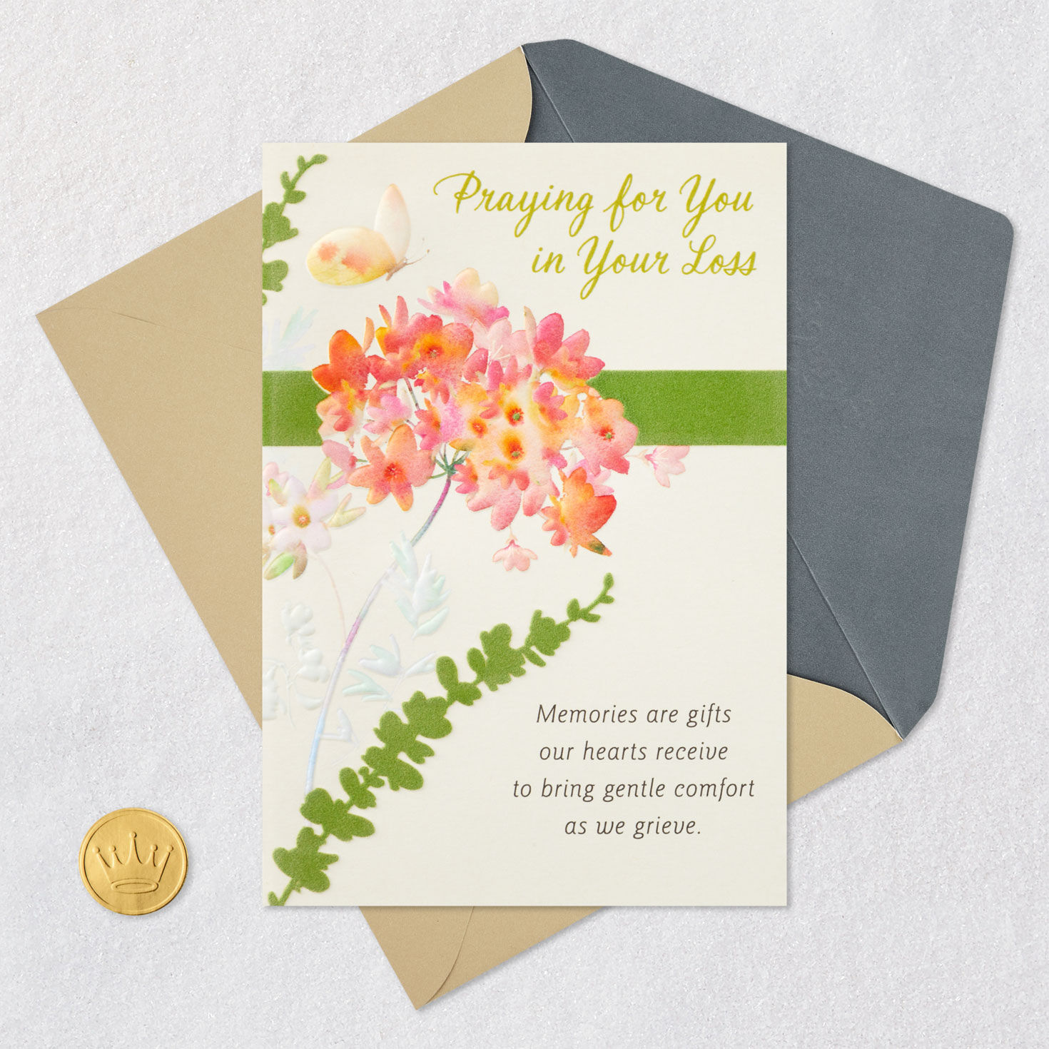 Butterfly and Flowers Religious Sympathy Card Card Front with Envelope and Gold Seal image number 6