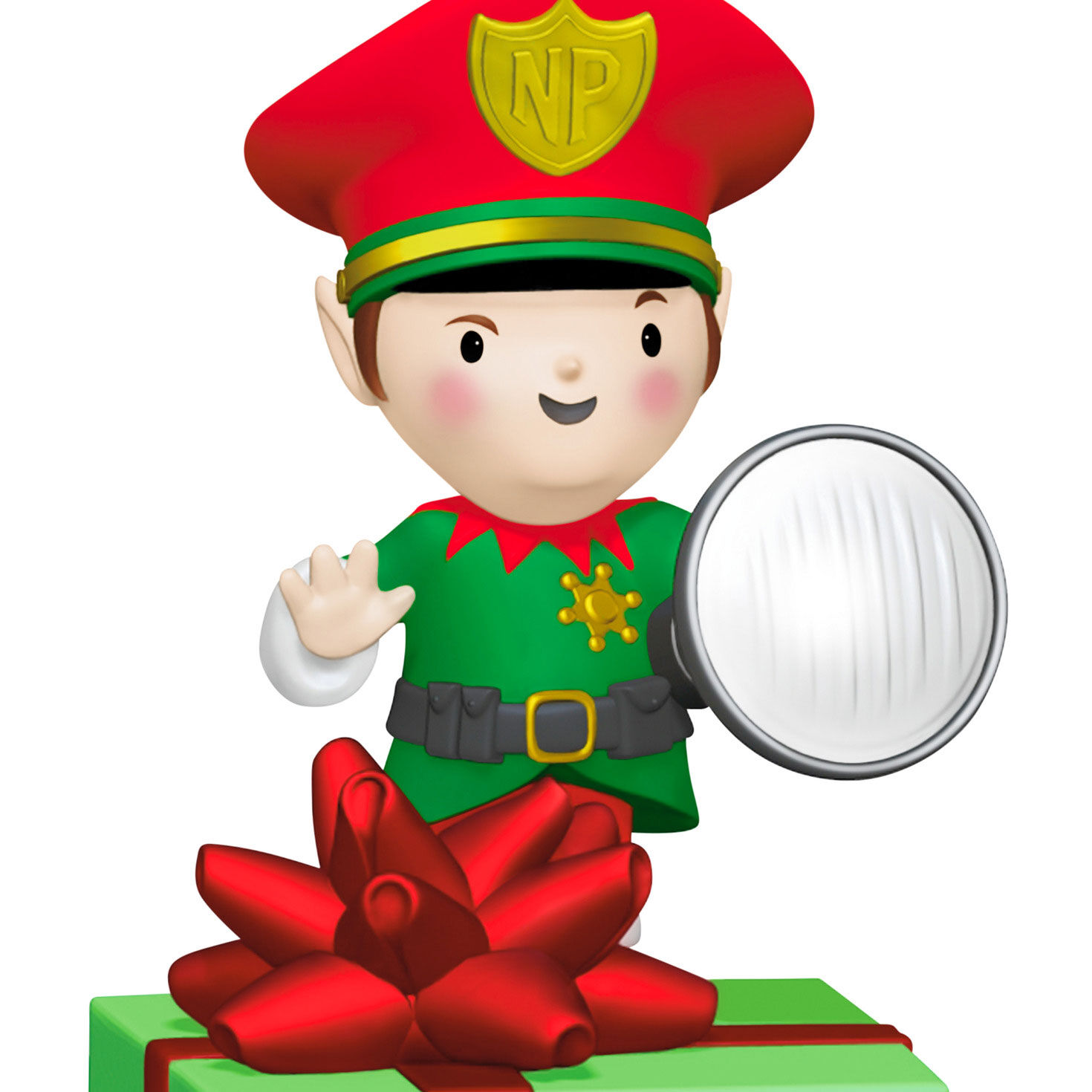 Elf With Flashlight and Gift Keepsake Ornament upclose view image number 5