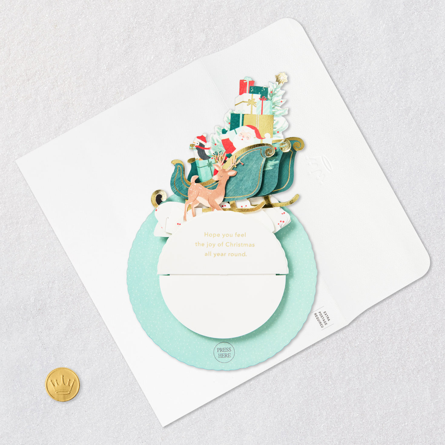 Santa in Sleigh Pop-Up Christmas Card With Sound Card with envelope and Seal image number 8