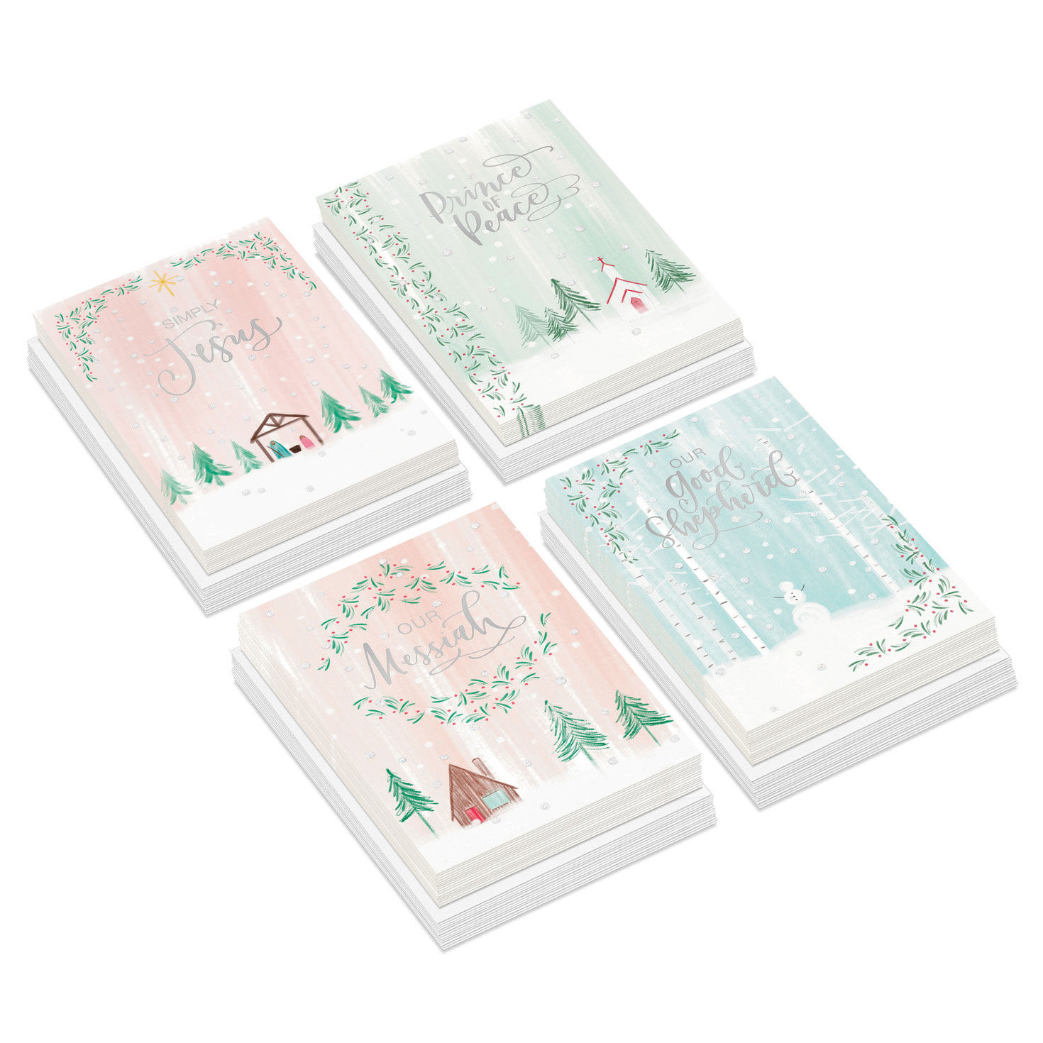 Simple Pastel Scenes Assorted Religious Christmas Cards, Box of 60