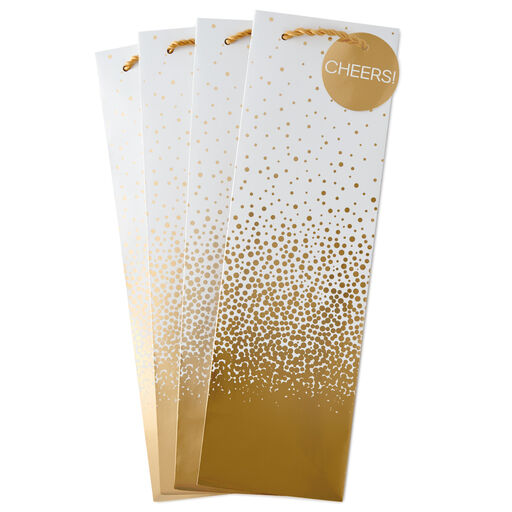 13" Gold Bubbles 4-Pack Wine Gift Bags, 