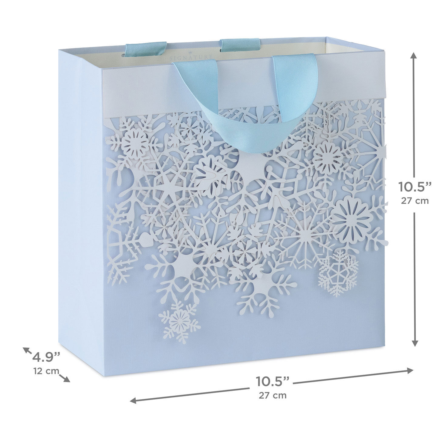 White Snowflakes Square Holiday Gift Bag with Tissue measurement image number 3