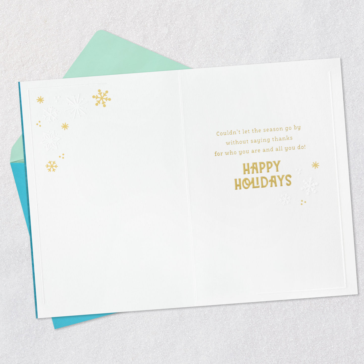 Teal Botanical Grateful for You Christmas Card Open Card with Envelope image number 3