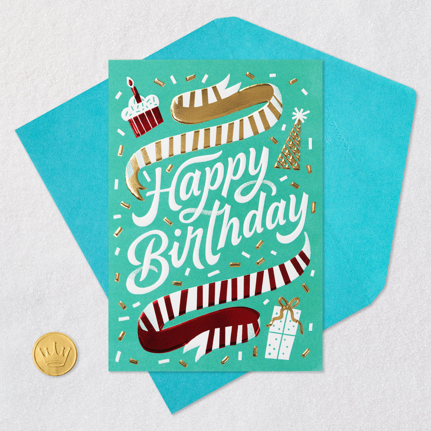 Banner and Cake Funny Birthday Card Card Front with Envelope and Gold Seal image number 5