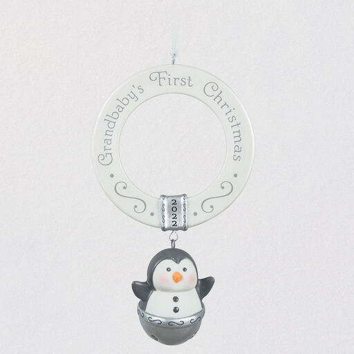 Grandbaby's First Christmas Penguin Bell 2022 Porcelain Ornament, 